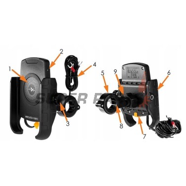 Стойка за телефон -4 RIDE- с безжично зарядно + USB C, анти-вибрационна - универсална