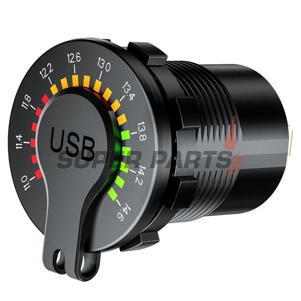 USB адаптер -4 RIDE- 12V, 2xUSB 3.0 + волтметър, 2 пина - универсален