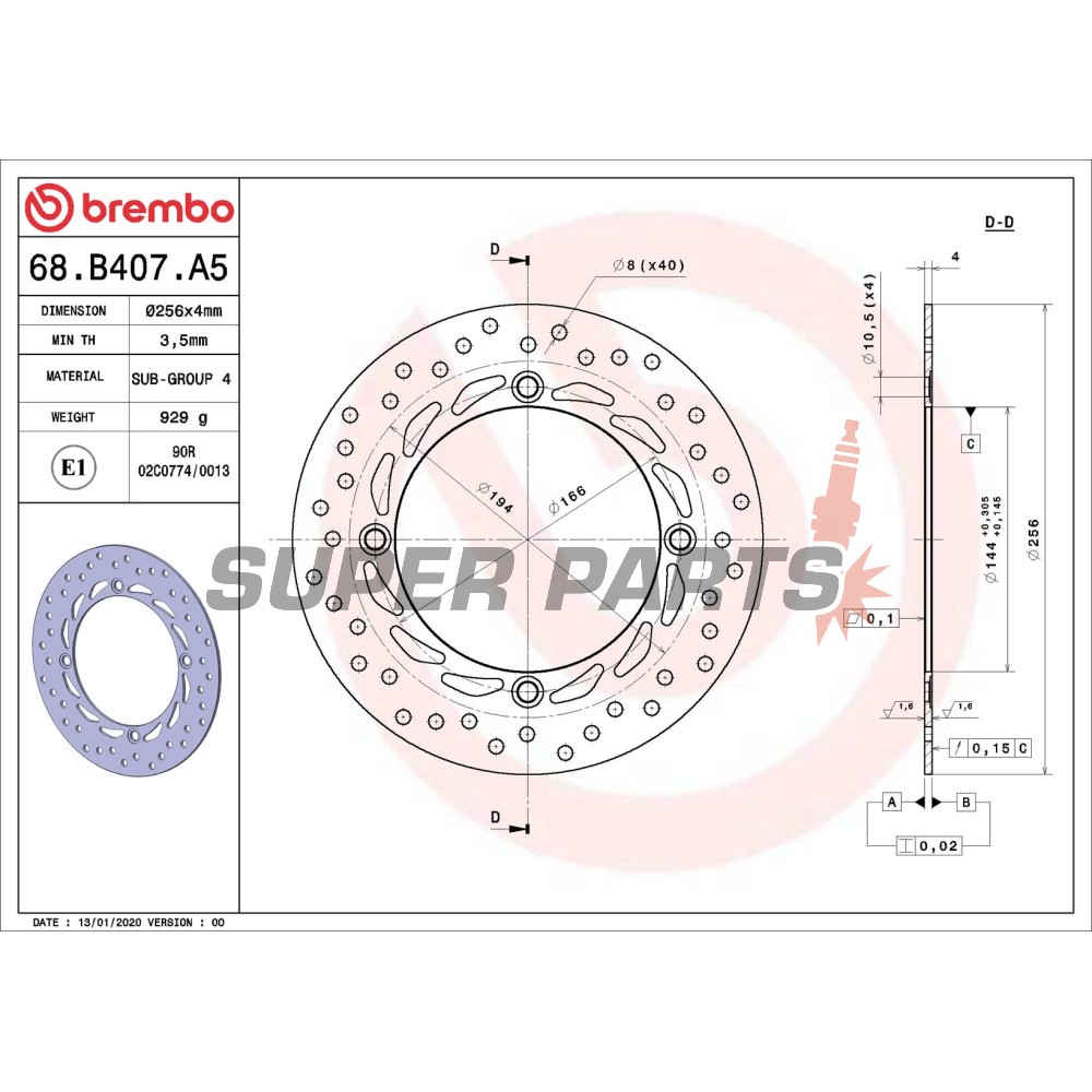 Спирачен диск -BREMBO- 68B407A5, Honda CB450S / CB350SG, NX650 Dominator, XL600V / XL650V / XL700V Transalp, XR650L