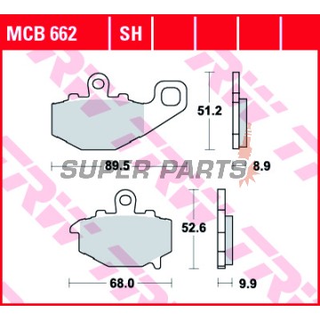 Накладки -TRW- MCB662SH, Kawasaki ER-6F/ER-6N 650, GPZ1100, Versys 650, Z/Z1000/Z750, Zephyr, ZRX400, ZX-6R/9R/10R, ZZR600 (1993-2018)