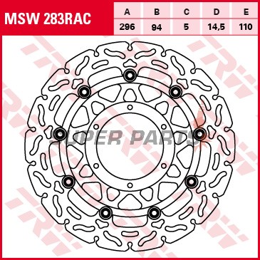 Спирачен диск -TRW- MSW283RAC, 296mm, Honda CB600F/600FA Hornet ABS, CBR600FA ABS (2007-2015)