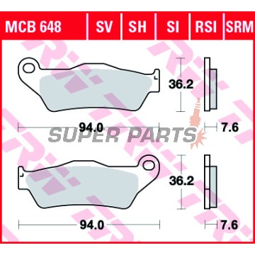 Накладки -TRW- MCB648RSI, Alfer 250, Aprilia MX/Mana/Pegaso/RST, ATK Cross/Enduro, BMW G450X/HP2, Ducati Monster, Gas Gas EC, Husqvarna SM/TE/WR, KTM Adventure/EXC/SX, Moto Guzzi Stelvio, Yamaha TT/Majesty