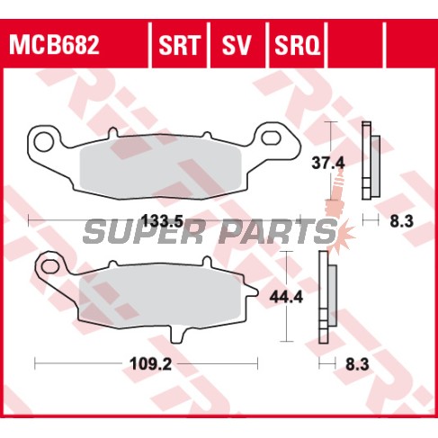 Накладки -TRW- MCB682, Kawasaki ER-5/ER-6, Versys, KLR, GPZ, Vulcan, Z750, Zephyr, ZR-7; Suzuki V-Strom, Bandit, GSX, GSR, SV650, Gladius, Intruder