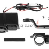 USB адаптер -4 RIDE- 12V, 2xUSB (Type C) + волтметър, с държач за огледало / кормило 22mm - универсален