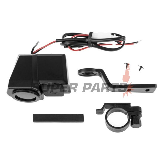 USB адаптер -4 RIDE- 12V, 2xUSB (Type C) + волтметър, с държач за огледало / кормило 22mm - универсален