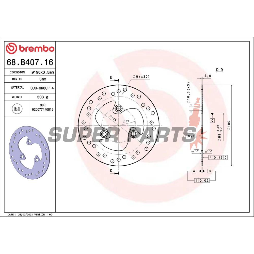 Спирачен диск -BREMBO- 68B40716, Benelli 491, K2, Naked; Beta Ark, Eikon, Quadra; Honda Bali, SJ, Sky; MBK Booster, Stunt, Nitro; Peugeot Buxy, Elyseo, Elystar, Jet Force, Looxor, Ludix, SV, Speedake, Squab, TKR, Vivacity (1990s-2006)