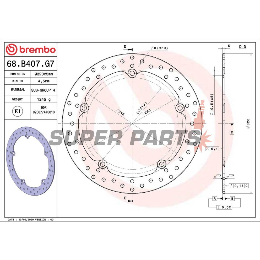 Спирачен диск -BREMBO- 68B407G7, Honda NC 700S / NC 750S / NC 750X / NC 750X DCT / NC 750S DCT (2012-2015)