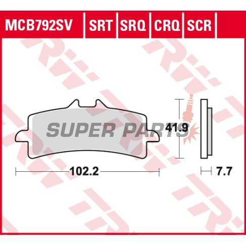 Накладки -TRW- MCB792CRQ, Ducati 848/1098/1198/1299, Hypermotard 1100, Monster 1200, Multistrada 1200/1260, Panigale 1199/1299, Streetfighter 1099, Husaberg FS 650, Husqvarna FS 450 / Nuda 900, Kawasaki H2 / ZX-10R / Z1000, KTM 450/690/990/1190/1290, Suzu