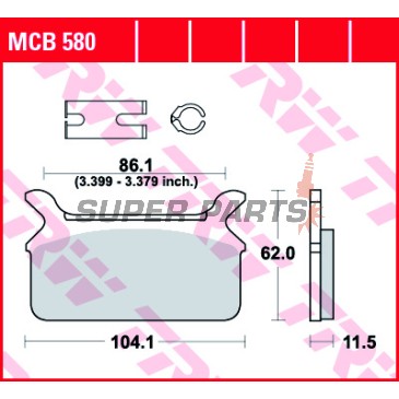 Накладки -TRW- MCB580, Harley-Davidson FLHR / FLHS / FLHT / FLHTC / FLST / FLT / FLTC / FLTR / FXDL 1340 + Honda CB125T / CB125T2 Twin (1978-1998)