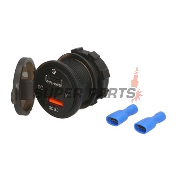 Адаптер, запалка за цигари -4 RIDE- 12V, 3.6A, USB 3.0 + PD (Power Delivery - type C), волтметър, 2 пина - универсален