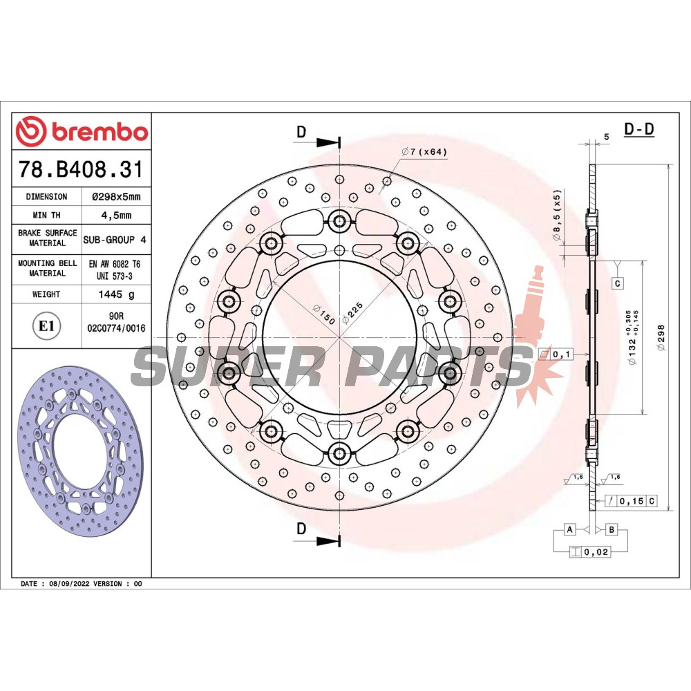 Спирачен диск -BREMBO- 78B40831, Yamaha FZ6 600 / MT-03 320-660 / MT-09 850-900 / XJ6 600 / YZF-R6 600 (2003-2022)