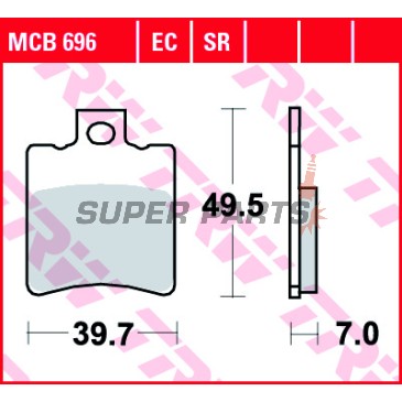 Накладки -TRW- MCB696, Aprilia SR/Leonardo/Gulliver, Benelli K2/Velvet, Gilera Runner/NRG/Typhoon, Honda SH/X8R, Malaguti F10/F12/Ciak, Piaggio NRG/TPH/Typhoon/Zip, Suzuki Katana (1992-2018)