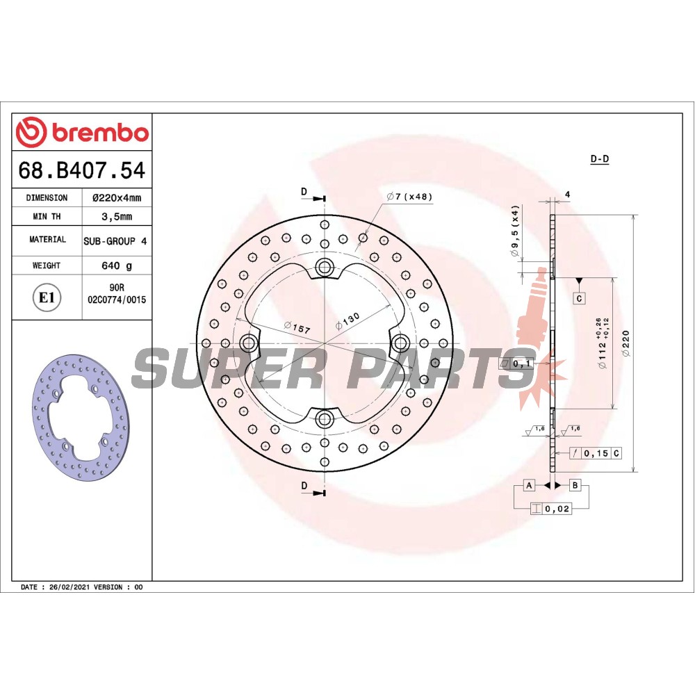 Спирачен диск -BREMBO- 68B40754, Husqvarna CR / SM / TC / TE / WR 125-610 (2000-2011)