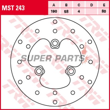 Спирачен диск -TRW- MST243, 190mm, CPI Hussar / Oliver Sport / Popcorn + Derbi Hunter / Paddock / Predator + Honda CH Spacy / NH Lead / SGX Sky / SJ Bali + MBK Booster / Stunt / Nitro + PGO PM-X / T-Rex + Yamaha BW’S / BWS / Aerox (1983-2016)