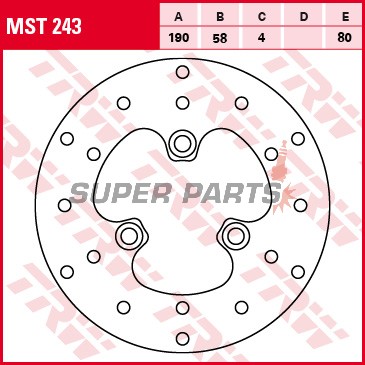Спирачен диск -TRW- MST243, 190mm, CPI Hussar / Oliver Sport / Popcorn + Derbi Hunter / Paddock / Predator + Honda CH Spacy / NH Lead / SGX Sky / SJ Bali + MBK Booster / Stunt / Nitro + PGO PM-X / T-Rex + Yamaha BW’S / BWS / Aerox (1983-2016)