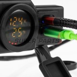 USB адаптер -4 RIDE- 12V, 2xUSB (Type C) + волтметър, с държач за огледало / кормило 22mm - универсален