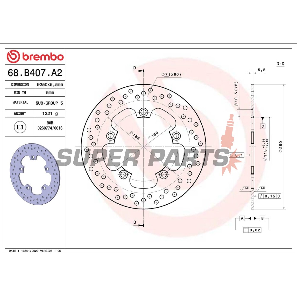 Спирачен диск -BREMBO- 68B407A2, Suzuki AN 650 Burgman (2004-2012)