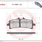 Накладки -BREMBO- 07BB3793, Aprilia RSV4, BMW HP2 / HP4 / S1000RR, Ducati 1098 / 1198 / 848 / Diavel / Panigale / xDiavel, Kawasaki Ninja H2 / ZX-10R / ZX-14R, KTM RC8 / Super Duke, MV Agusta Brutale / F3 / F4, Suzuki Hayabusa / GSX-R / GSX-S, Triumph Day