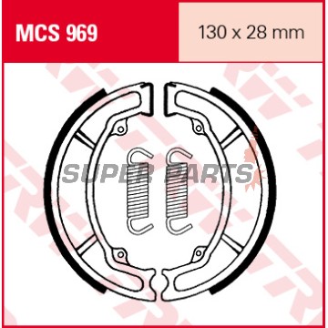 Накладки (челюст) -TRW- MCS969, 130x28mm, Hyosung KR110 Master Kawasaki AE50/80 AR50/80 KC100 KE100 KLF110 KLX110 KMX50 Kazer115R LT/Prairie/Police 110-250 Suzuki A100 AP50 DR-Z70 FR50 GP100 GT50/80L Yamaha XC125 Beluga/Cygnus