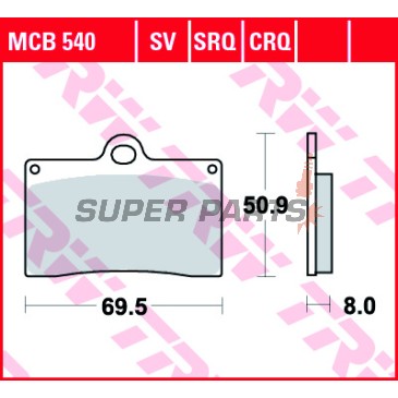 Накладки -TRW- MCB540, Aprilia RS/RS4, Beta Euro/Jonathan, Cagiva Canyon/Mito/Raptor, Ducati Monster/SS/916, Gas Gas FSE/FSR, KTM Duke/LC4/SMR, Moto Guzzi California/Daytona, MZ Skorpion, Sachs Roadster/XTC, Yamaha SZR - 125-1100cc, 1988-2016