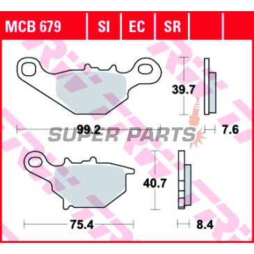 Накладки -TRW- MCB679, Kawasaki KLX/KMX 125, Suzuki AN125/150, DR-Z125/L, RM80/85, TR50 Street Magic, UC125 Epicuro, UG110 Hokuto (1995-2013)