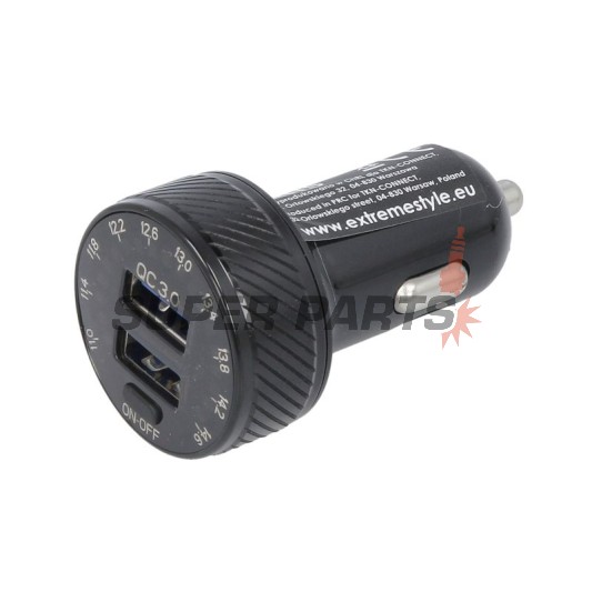 USB адаптер за запалка -4 RIDE- 12V, 2xUSB 3.0 + волтметър - универсален