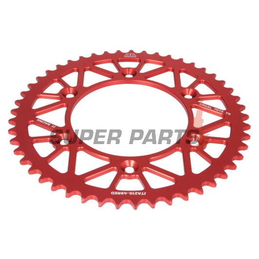 Заден пиньон -JT- JTA210,49RED, 49 зъба, червен, алуминиев, Betamotor RR 125 2018-2021, RR 250 2013-2021, RR 400 2013-2016, RR 450 2013-2014, Honda CR 125 1979-2007, CR 250 1984-2008, CR 500 1984-2001, CRF 150 2003-2018, CRF 230 2003-2017