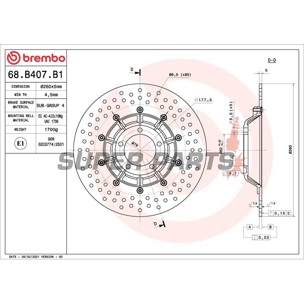 Спирачен диск -BREMBO- 68B407B1, BMW R 45-100 /6 /7 / RS / CS / G/S (1973-1984)
