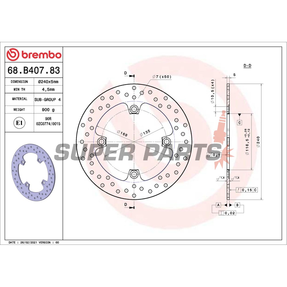 Спирачен диск -BREMBO- 68B40783, Honda CB Hornet 600 (2007-2012), Honda CBF 500 / 600 / 1000 ABS (2004-2012)