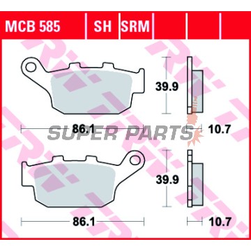 Накладки -TRW- MCB585SH, Buell Blast, M2, S3, X1, XB12R/S/SS, XB9S 1998-2009; Honda CB, CBR, FMX, NC, NSR, NT/NTV, NX, XL/XRV 1986-2015; Triumph Daytona, Street Triple, Tiger 2000-2020; Yamaha XJ6 2009-2012