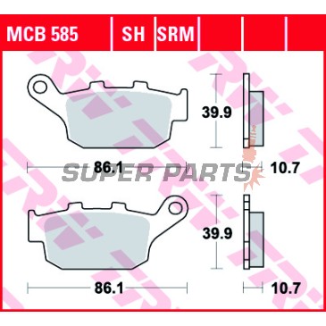 Накладки -TRW- MCB585, Buell Blast, M2, S3, X1, XB12R/S/SS, XB9S 1998-2009; Honda CB, CBR, FMX, NC, NSR, NT/NTV, NX, XL/XRV 1986-2015; Triumph Daytona, Street Triple, Tiger 2000-2020; Yamaha XJ6 2009-2012