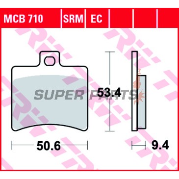 Накладки -TRW- MCB710, Aprilia Atlantic 125-500, Leonardo 250-300, RS 125, SR 50, Scarabeo 50-500, Sportcity 125-300, Benelli Velvet 125-250, Beta Eikon 50-150, Malaguti F18 125, Madison 125-500, Password 250, Phantom Max 125-200, Spider Max 500, MBK Ovet