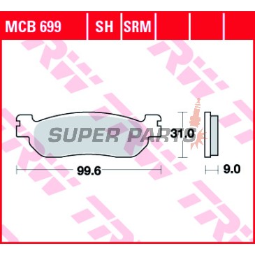 Накладки -TRW- MCB699, Yamaha VP X-City 250, YP Majesty 250, X-Max 125/250/400 ABS & Sport (1998-2017)