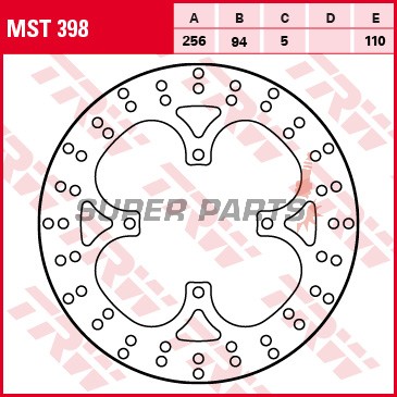 Спирачен диск -TRW- MST398, 256mm, Honda VFR750F / VFR800F V-Tech + Piaggio Beverly 125-500 / Carnaby 125-300 / X8 150-400 / X9 500 (1990-2013)