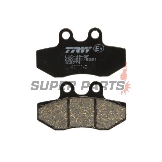 Накладки -TRW- MCB774, Gilera Runner 125FX/180FXR/180VXR/200VXR (1999-2005), MBK XC 125 Flamex(2005), Peugeot Elyseo 125 (2003), Piaggio Beverly 125/125GT (2002-2005), Yamaha Cygnusx125 (2004-2009)