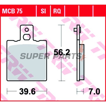 Накладки -TRW- MCB75RQ, Aprilia RS 50/125/250, AF1 125, Tuareg 125/350, Ducati Monster 600/900/1000, 916, SS 750/900, Cagiva Mito 125, Raptor 650, Elefant 750, KTM GS 125/500, MX 125/500, Moto Guzzi California 1100, Daytona 1000, V11 1100, Husqvarna CR 12