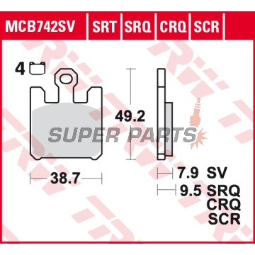 Накладки -TRW- MCB742SV, Kawasaki VN1600 Mean Streak / ZX-6R 636 / ZX-6RR / ZX-10R / ZX-12R Ninja + Suzuki GSX-R1000 (2003-2007)