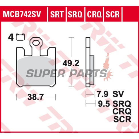 Накладки -TRW- MCB742SV, Kawasaki VN1600 Mean Streak / ZX-6R 636 / ZX-6RR / ZX-10R / ZX-12R Ninja + Suzuki GSX-R1000 (2003-2007)