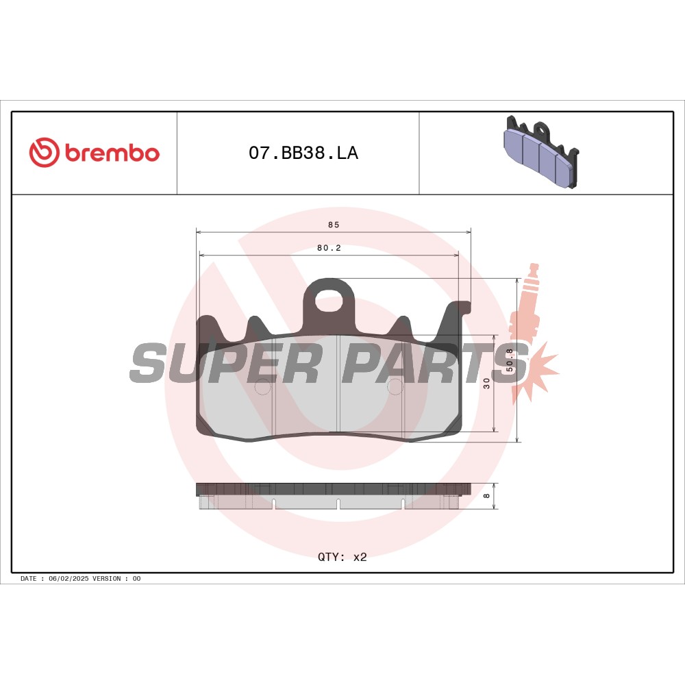 Накладки -BREMBO- 07BB38LA, Aprilia ETV/Tuono, BMW GS/R, Ducati Monster/Multistrada, Triumph Tiger 310-1300cc (1991-2022)