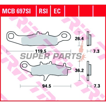 Накладки -TRW- MCB697SI, Kawasaki KFX 700 V-Force; KL/KLX/KLR 250; KX 80/85/100; Suzuki RM 85/85L/100