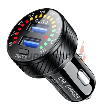 USB адаптер за запалка -4 RIDE- LAD000315, 12V, 2xUSB 3.0 + волтметър - универсален