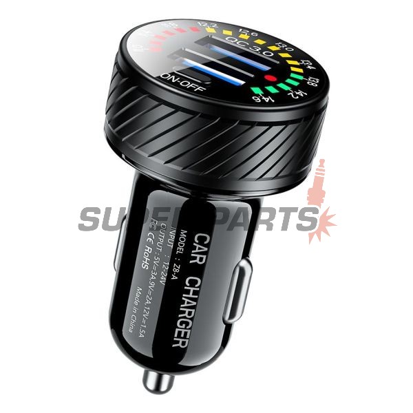 USB адаптер за запалка -4 RIDE- 12V, 2xUSB 3.0 + волтметър - универсален