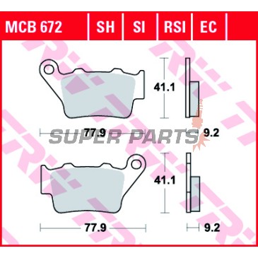Накладки -TRW- MCB672, Alfer VR 250, Aprilia Pegaso 650, Husaberg FE/FS 450-650, Husqvarna CR/TE/WR 125-610, KTM EXC/LC4/Duke 250-690, Yamaha TT 600, WR 125 (1993-2022)