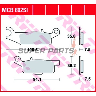Накладки -TRW- MCB802SI, Yamaha YFM Raptor 250/250R, Grizzly 550/700 4x4 EPS, Grizzly FI Auto, Grizzly EPS LE/SE