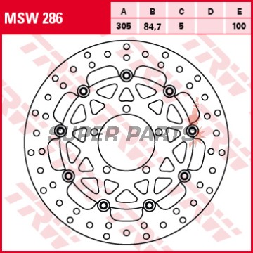 Спирачен диск -TRW- MSW286, 305mm, Triumph Tiger 800 / XC / XCX / XCA / XR / XRX / XRT (2011-2020), Tiger 1200 Explorer / Explorer XC / XR ABS (2012-2020)
