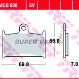 Накладки -TRW- MCB690, Suzuki GSF 1200 / 1200S Bandit (1995-2000), GSX-R 600 (2000), RF 900R (1994-1997)