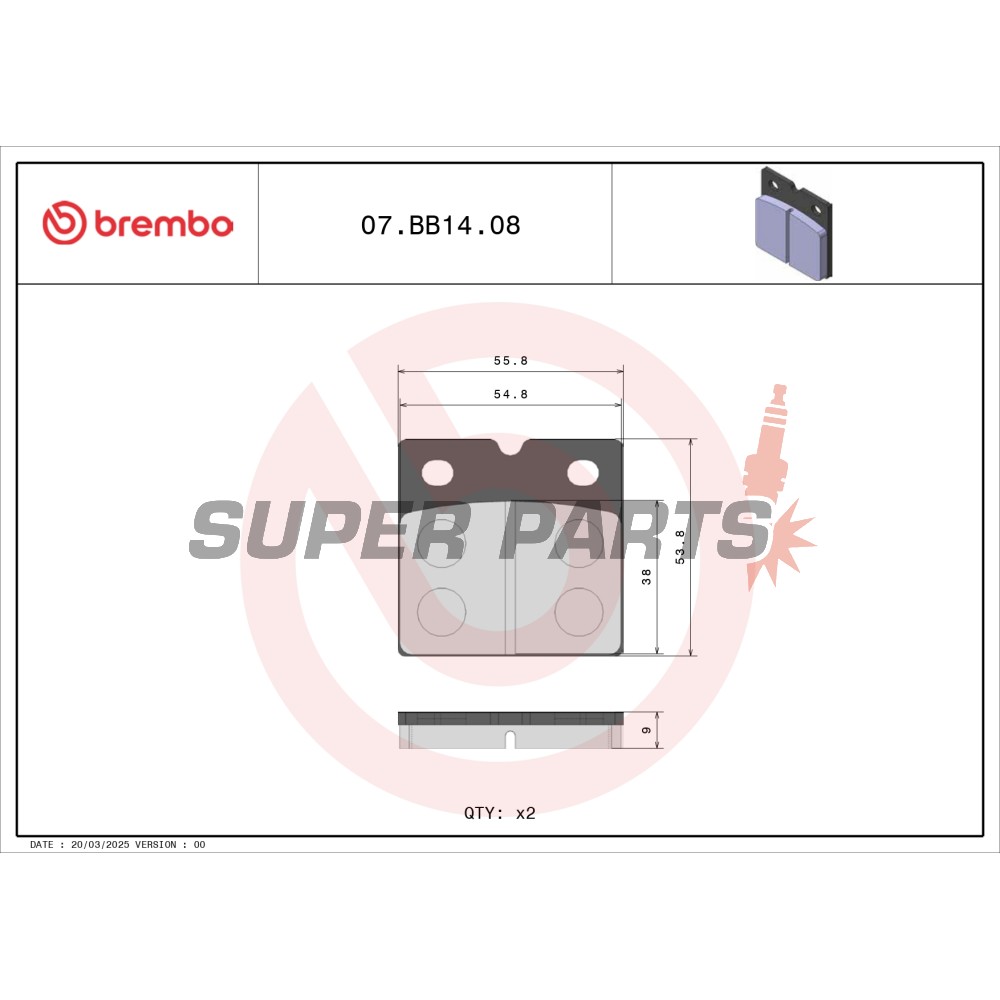 Накладки -BREMBO- 07BB1408, Aprilia AF1, Benelli 350/500/650/SEI, BMW K/R/K1, Ducati Monster/SS/Paso, Laverda, Moto Guzzi California/Le Mans, MZ ETZ/Saxon/Silver Star 1974-2007