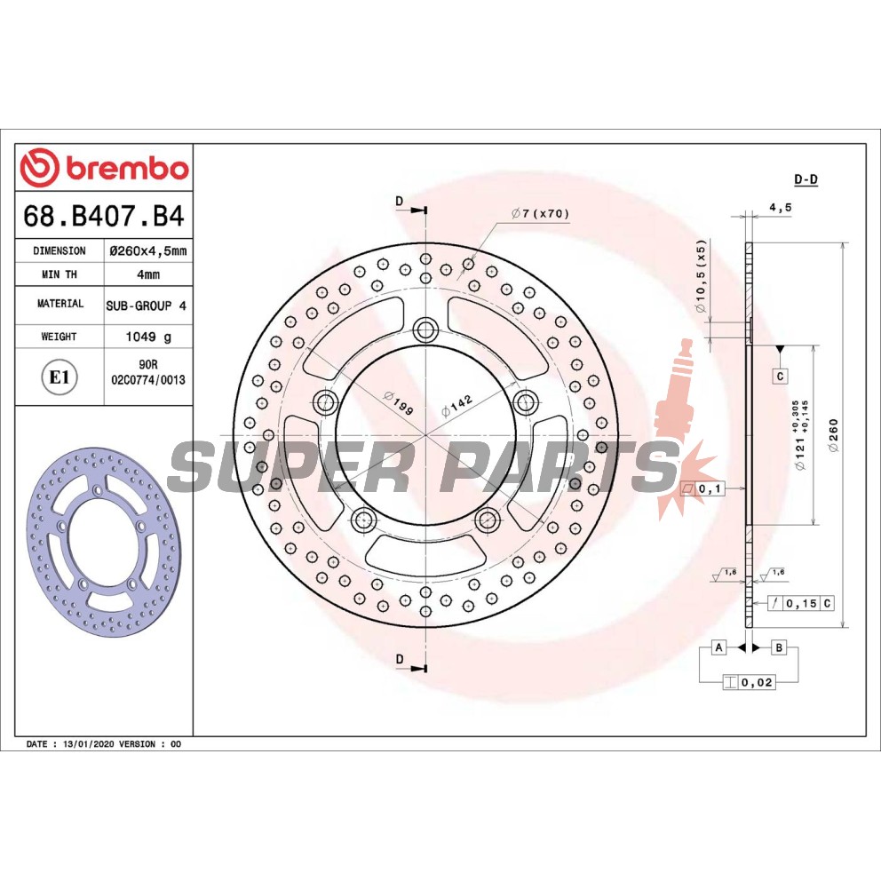 Спирачен диск -BREMBO- 68B407B4, Suzuki AN Burgman 400-650 (2003-2012)