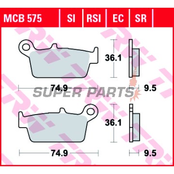 Накладки -TRW- MCB575EC, CPI Sahel 125, Gas Gas EC/FSE/FSR/MC/SM 125-515cc, Honda CR/CRM/XR 50-650cc, Kawasaki KDX/KLX/KX 125-500cc, Suzuki DR-Z/RM 125-400cc, Yamaha WR/YZ 125-426cc