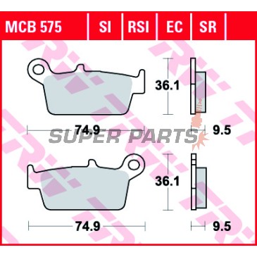 Накладки -TRW- MCB575, CPI Sahel 125, Gas Gas EC/FSE/FSR/MC/SM 125-515cc, Honda CR/CRM/XR 50-650cc, Kawasaki KDX/KLX/KX 125-500cc, Suzuki DR-Z/RM 125-400cc, Yamaha WR/YZ 125-426cc
